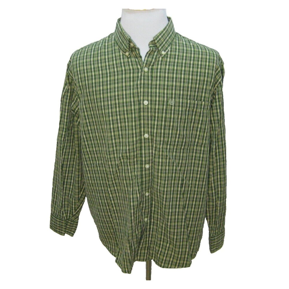 IZOD Saltwater Men's (Size Large) Green Plaid Long Sleeve Button Front Shirt Top